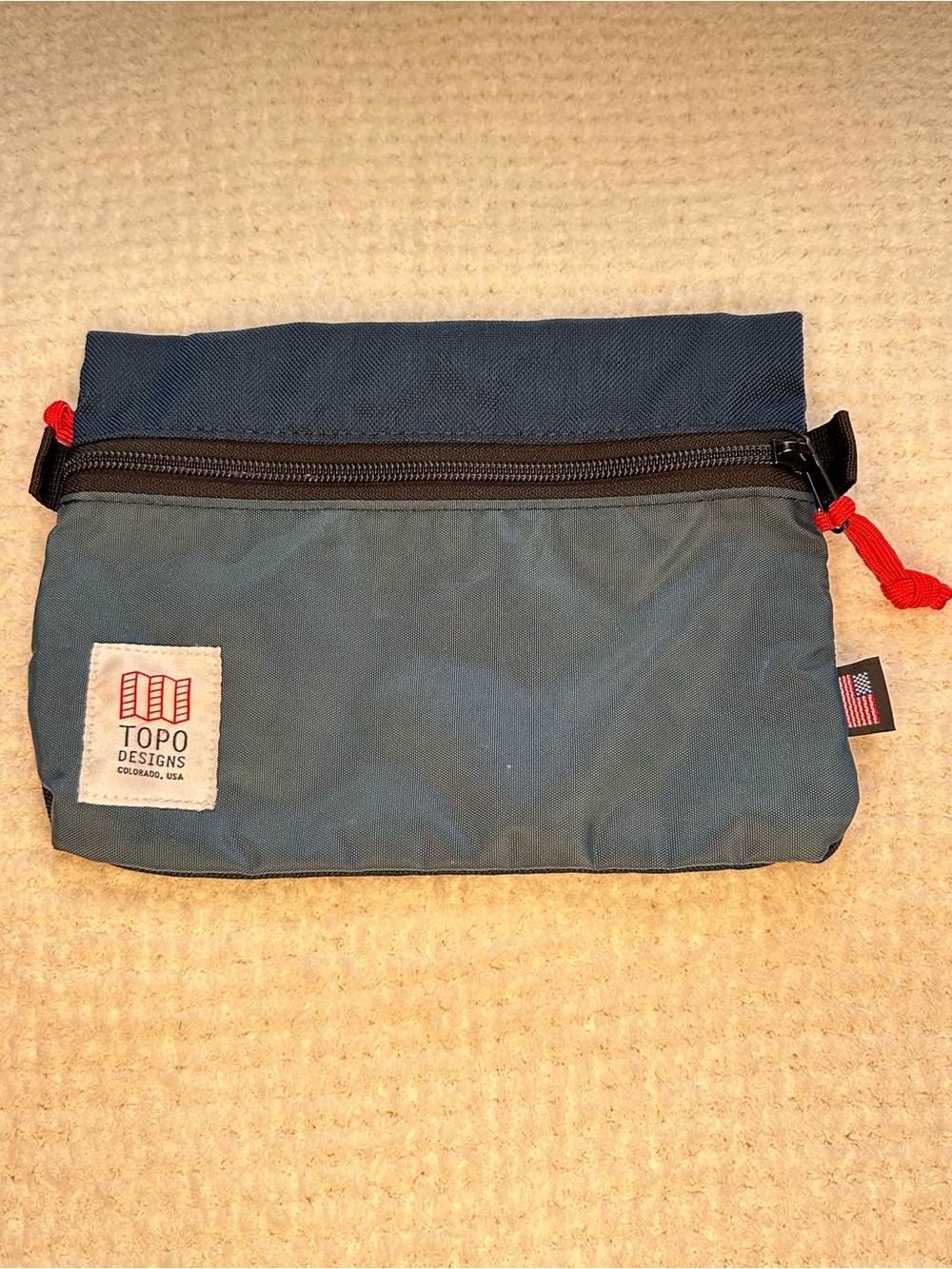 Topo Designs Two-Tone Blue Waist Pack with Red Accents